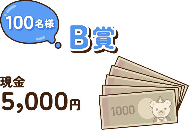 B賞 100名様 現金 5,000円